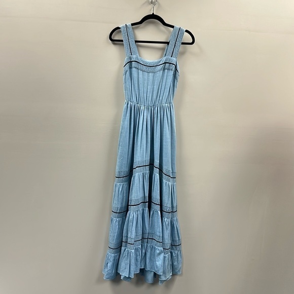 Misa Los Angeles Aurelia Maxi Dress Blue Flowy Tiered Sz XS Cottagecore Preppy - Picture 2 of 11